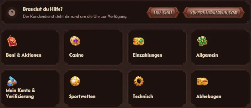 Kundensupport bei Alawin Casino